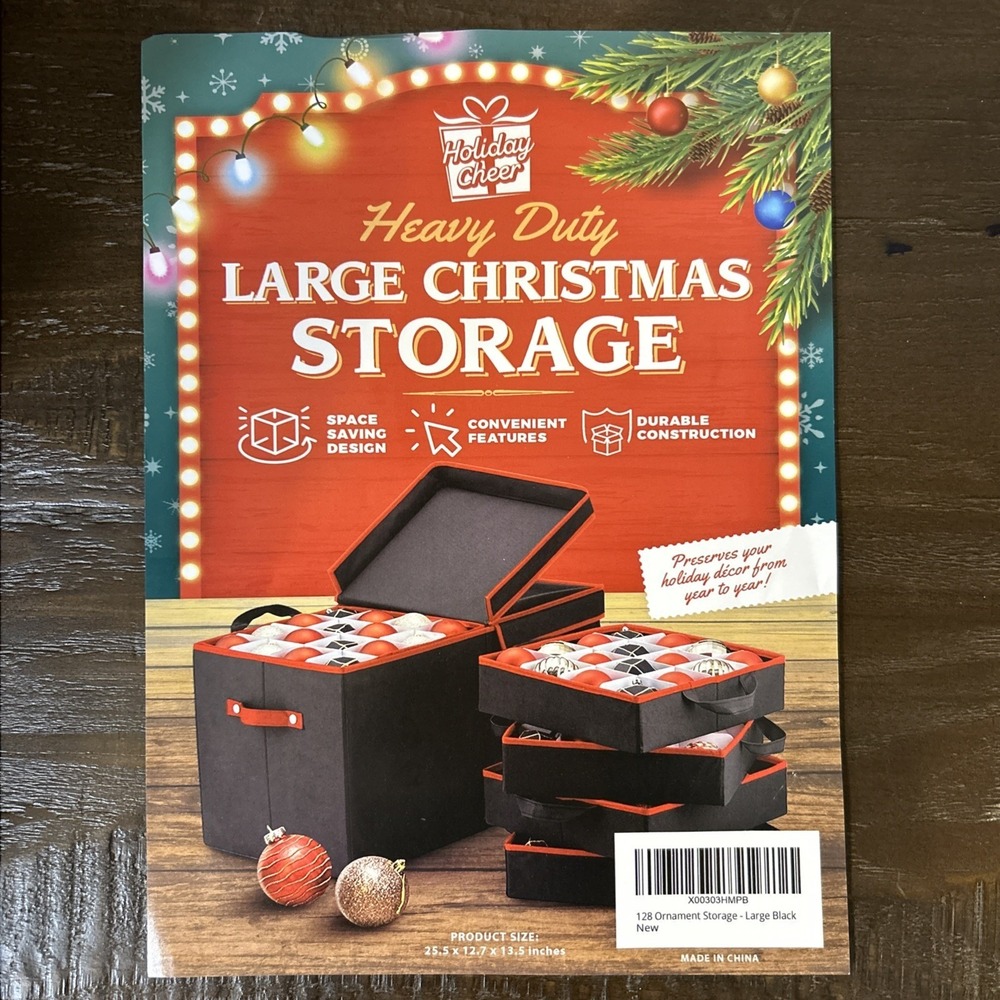 Holiday Cheer Black Red Large Christmas Ornament Storage 8 Trays 128 Slot OS
